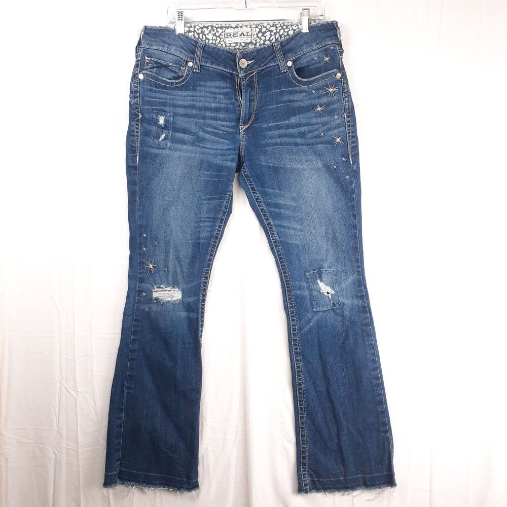 Ariat REAL Denim DistressedBootcut Jeans With Star Embroidery & Frayed Hem For W